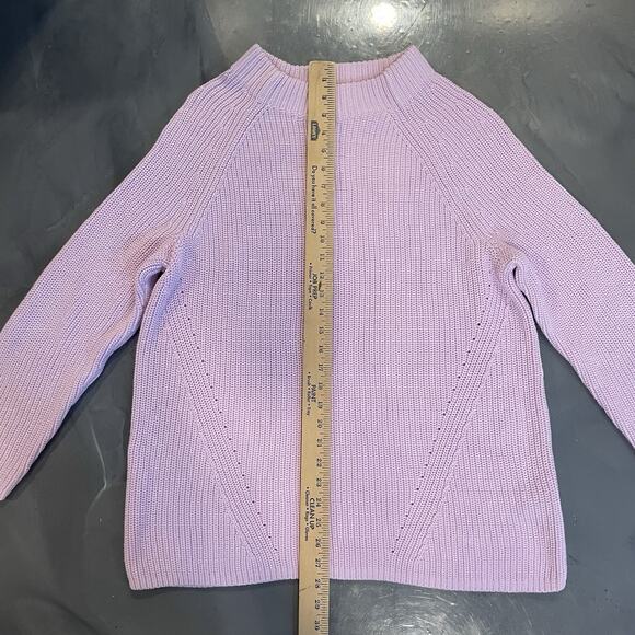 Lands End Sweater Women 1X Purple Chunky Mock Neck Lilac 100% Cotton Ribbed Knit - Picture 2 of 7